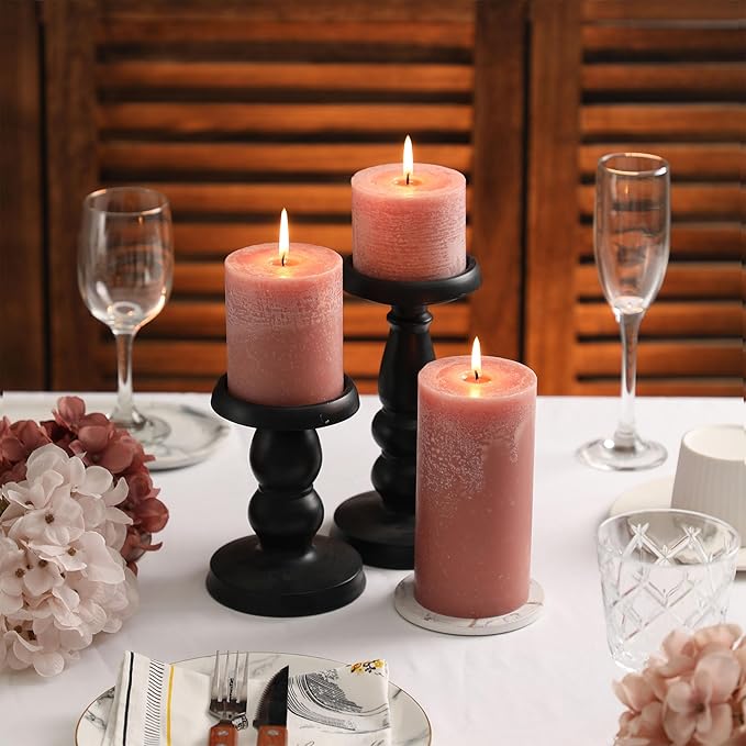 3x4 Inch Reddish Brown Pillar Candles Set of 3 - Unscented Candles, Long Clean Burning, Large Big Candles, Smokeless Dripless Pillar Candles for Dinner Table, Wedding, Home, Bathroom, Rustic Decor