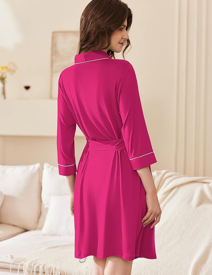 Ekouaer Women Robes Shawl Collar Bathrobe Short Kimono Robe Soft Knit Bathrobes Ladies Sleepwear with Pockets S-XXL