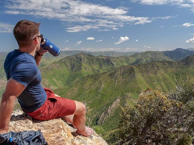 HYDRO CELL Stainless Steel Insulated Water Bottle with Straw - For Cold & Hot Drinks - Metal Vacuum Flask with Screw Cap and Modern Leakproof Sport Thermos for Adults (Navy 32oz)