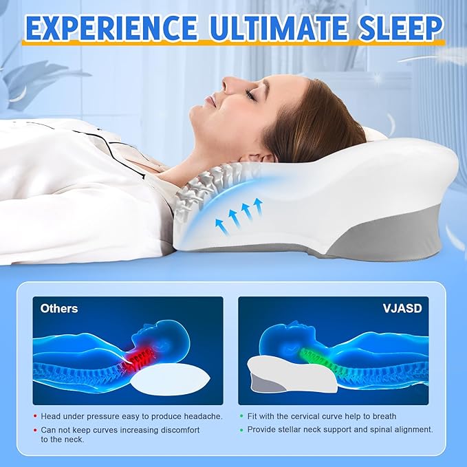 Cervical Neck Pillows with Memory Foam - Ergonomic Neck Support Pillows for Pain Relief Contour Memory Foam - Adjustable Orthopedic Bed Pillows with Breathable Pillowcase for Sleeping