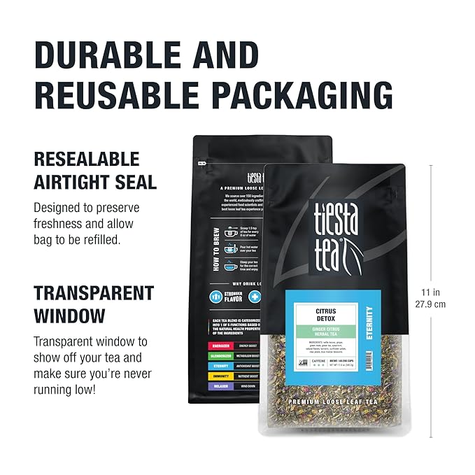 Tiesta Tea - Ginger Citrus Herbal Loose Leaf Tea, Lemon Ginger with Mint & Chamomile Blend, Caffeine-Free, Brew Hot or Iced, Makes Up to 200 Cups, Resealable Bulk Pouch, 12 Ounce