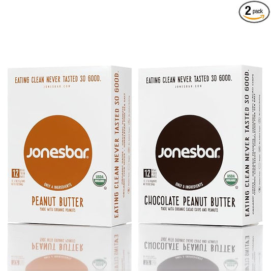 JONESBAR (Peanut Lovers, 24 Bars (2 Boxes)) USDA Organic Fruit & Nut Bar, Non-GMO, Kosher, Vegan, Gluten Free, Simple Snack Bar