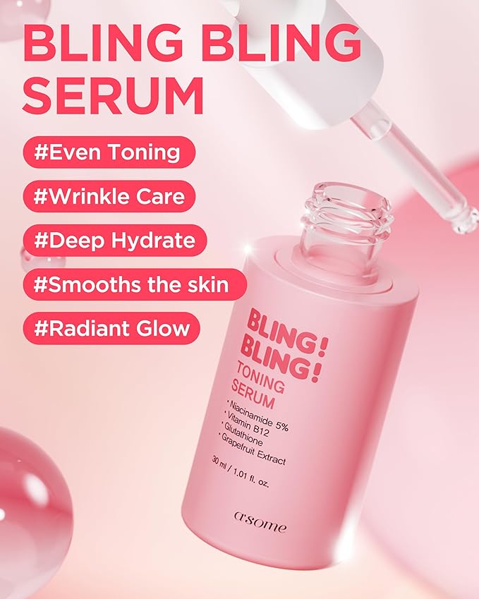 A'SOME Bling Bling Toning Serum Korean Advanced Facial Serum with 5% Niacinamide for Radiant Complexion, Vegan Gel Formula with Hyaluronic Acid & 10 Vitamins, Dermatologist Tested, 1.01 fl.oz.