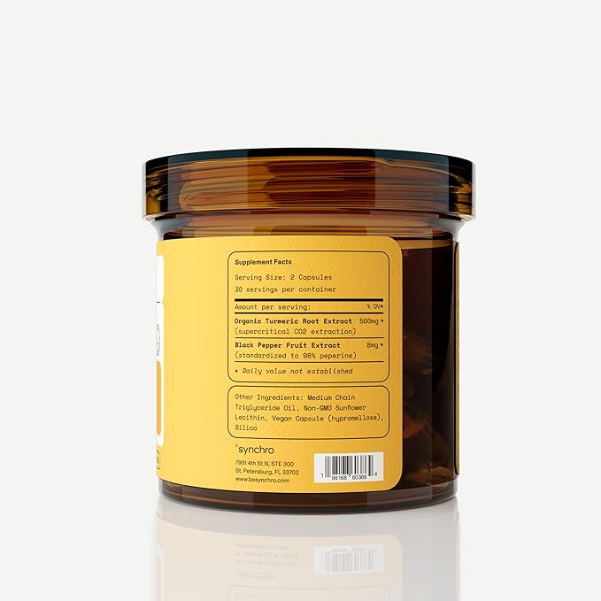 Synchro Gold Medical-Grade Liposomal Turmeric | 60ct Capsules | Whole-Plant Extract, Nano-Encapsulation Delivery | Curcumin Black Pepper Piperine Supplement