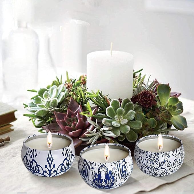 Set of 16 Small Scented Candles Gifts,Blue and White Aroma Naturals Candles,2.5 OZ Soy Wax Travel Tin Jar Candles,Appropriate Gifts for Mom,Christmas, Birthday, Thanksgiving,Christmas Celebrations.