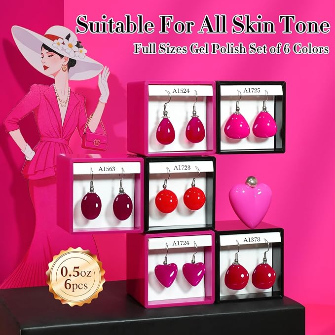 Double Rhythm 6 Pcs 15 ML Gel Polish Set Same Color Same Bottle Soak Off Gel Polish Kit Nail Art Manicure Salon DIY at Home for Women (Burgundy Cherry Rose Purple -T6-73)