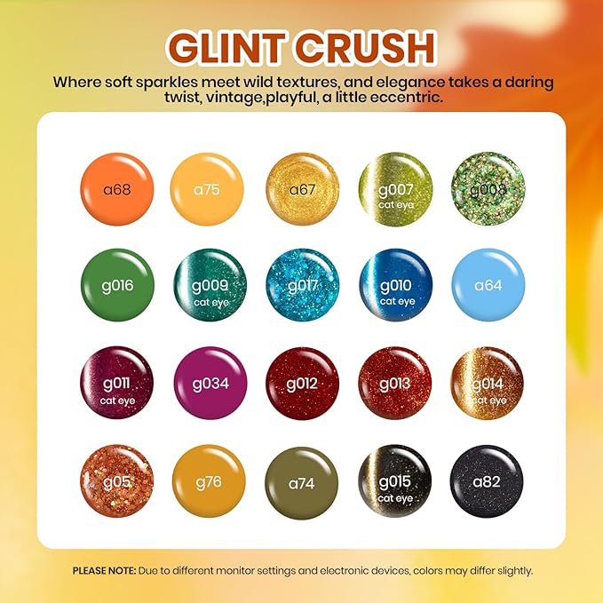 Beetles Fall Gel Nail Polish Set – Glint Crush 20 Colors Cat Eye Gel Polish, Glitter Yellow Orange Green Red Colors with Base Glossy Mattle Top Coat Soak Off UV LED Manicure Kit for DIY Salon