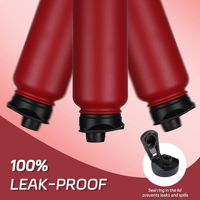 HASLE OUTFITTERS 32 oz Insulated Water Bottle Stainless Steel Double Walled Vacuum Sports Water Bottle with 2 Lids (Straw and Spout Lid) for Gym Camping Hiking(Red,1)