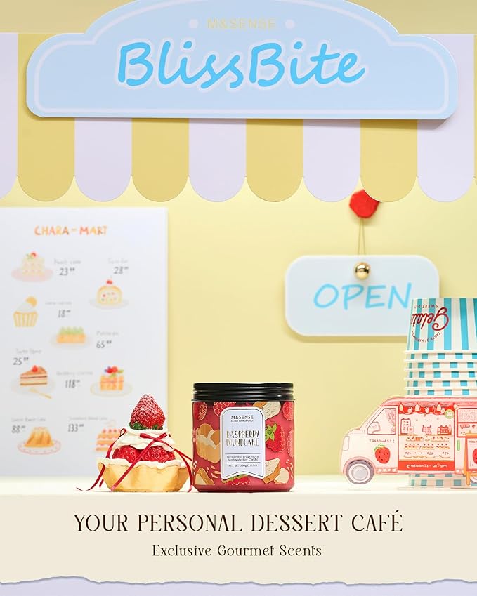 M&SENSE Raspberry Pound Cake Scented Candle 11.6oz, Natural Soy Wax Double Wick, 70H Burn Time for Bedroom Relaxing, Holiday Home Decor, Gift-Ready for Women