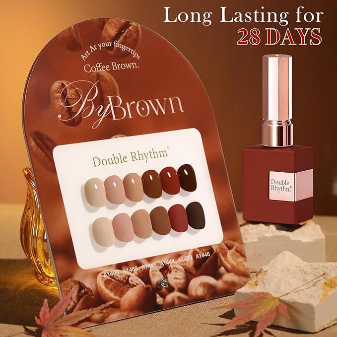 Double Rhythm 6 Pcs 15 ML Gel Polish Set Same Color Same Bottle Soak Off Gel Polish Kit Nail Art Manicure Salon DIY at Home for Women (Coffee Brown Nude Red Beige Pink-T6-5)