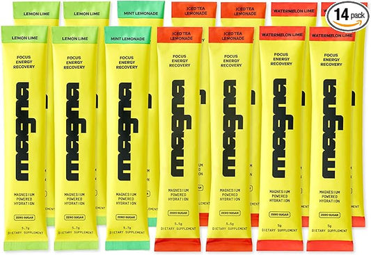 MAGNA Electrolyte Powder Drink Mix for Hydration, Energy & Focus Support with Magnesium L Threonate, Sodium, Potassium, Vitamin D, B6 & B12, Sugar Free, Variety Pack Flavor, 14 Servings