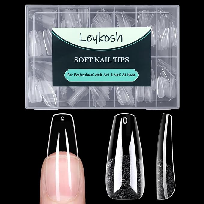 Long Coffin Nail Tips, 216pcs Acrylic Ballerina Fake Nails Soft Gel Nail Tips, Full Cover Pre-Shaped Matte Clear Press on Nails for Extension, Diy at Home Manicure 12 Sizes
