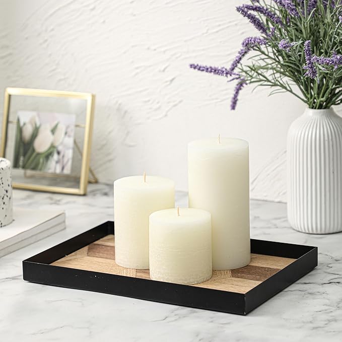 3x3 Inch White Pillar Candles - Set of 3, Hand-Poured Unscented, Long Burning, Smokeless Dripless for Dinner Table, Wedding, Home, Bathroom, Rustic Decor