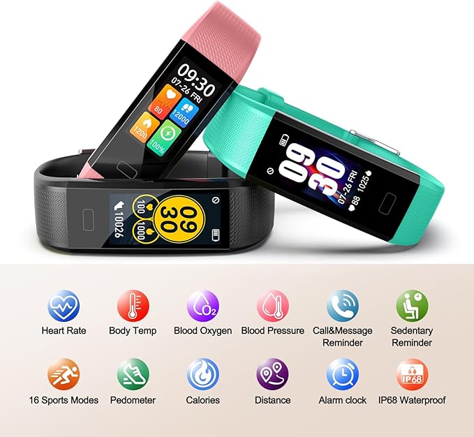 ENGERWALL Fitness Tracker with Step/Distance/Calories Counter, Activity Tracker with Heart Rate Monitor, Slim Style Watch IP68 Waterproof, Sleep Monitor Tracker, Pedometer Watch for Women Men Kids