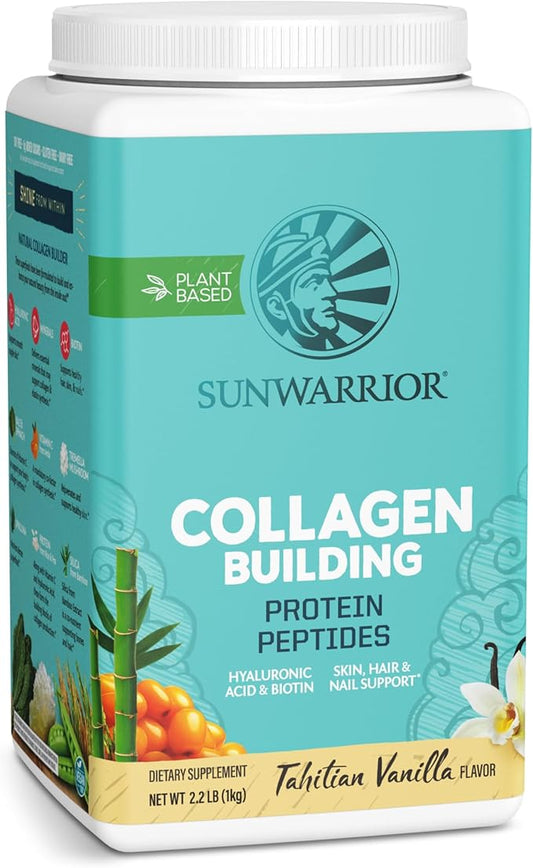 Sunwarrior Collagen Peptides Building Powder | Vegan Collagen for Women Plant-Based Protein Powder | Hyaluronic Acid, Biotin, Silica, Vitamin C for Hair Skin & Nails | 40 Servings, Vanilla Flavored