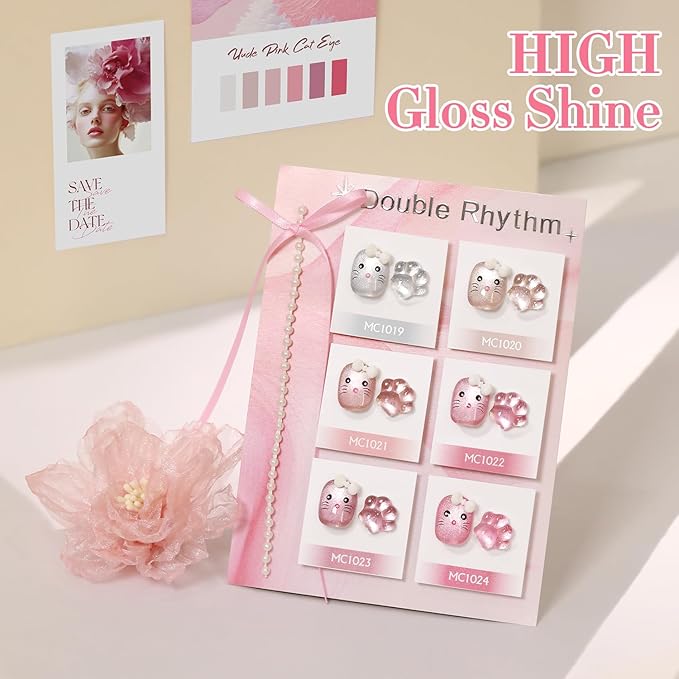 Double Rhythm 6 Colors Cat Eye Gel Polish Set Shimmer Glitter with Magnet Holographic Reflective Magnetic UV Nail Art Kit (6-Kit 14)