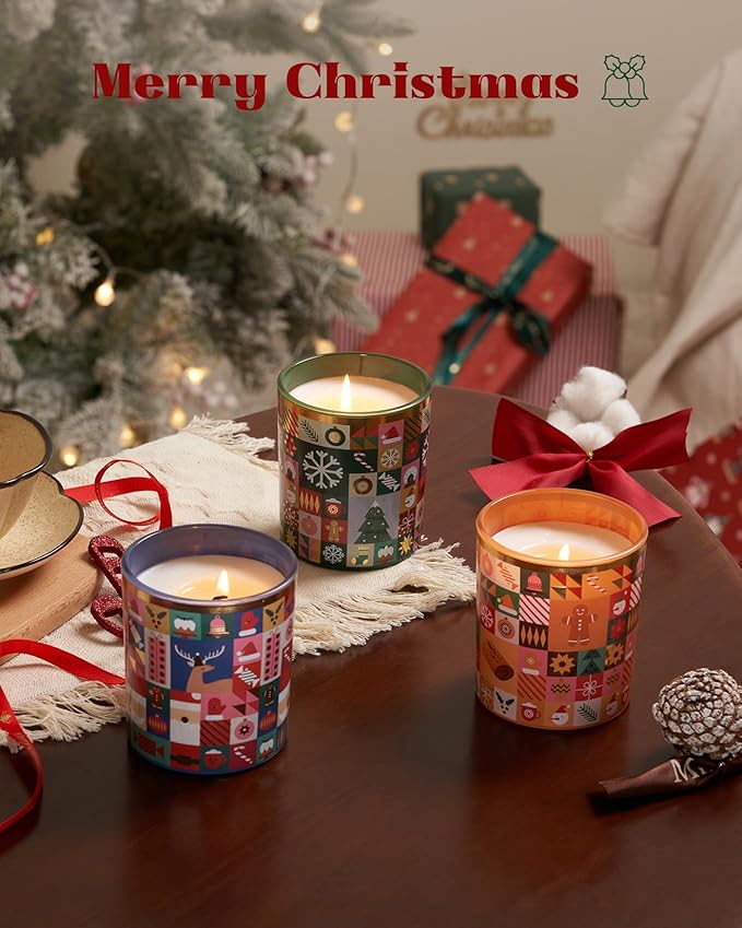 M&SENSE Christmas Candy Cane Scented Holiday Candle for Home, 9.9oz 55Hours Clean Non Toxic Burn, Natural Soy Wax Cotton Wick Fruit Scent, Winter Housewarming Candle Gifts for Women Family Friends