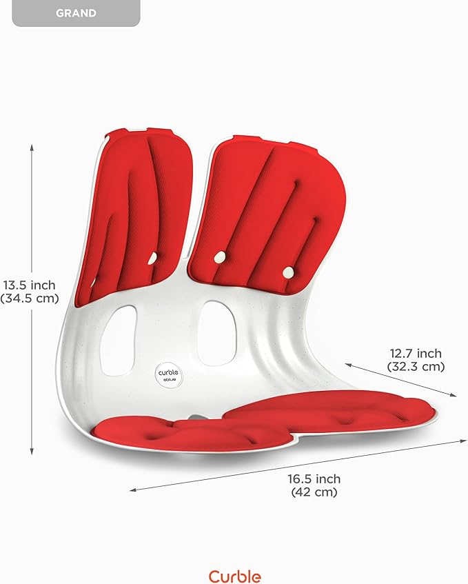 curble Grand 2PACK, Ergonomic Chair Back Support, Lumbar Support for Good Posture Correction and Back Pain Relief, Perfect for Office Chair and Work from Home, Patented(Extra Wide&Sturdy, 2P Red)