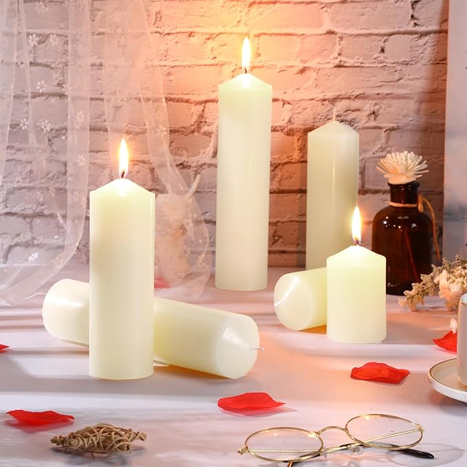 MTLEE Set of 72 Ivory Pillar Candles 2 x 3, 2 x 6, 2 x 8 Inch Smokeless and Dripless Unscented Large Candles Long Clean Burning Rustic Pillar Candle for Wedding Dinner Home Decor