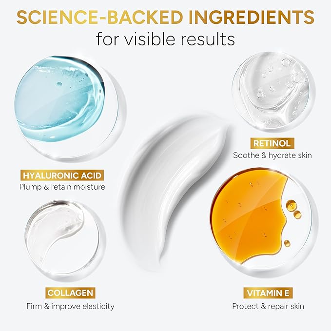 Retinol Cream for Face with Collagen and Hyaluronic Acid - Anti Aging Wrinkle Cream for Women and Men - Day and Night Facial Moisturizer for Tightening and Skin Firming - Crema Hidratante Para la Cara