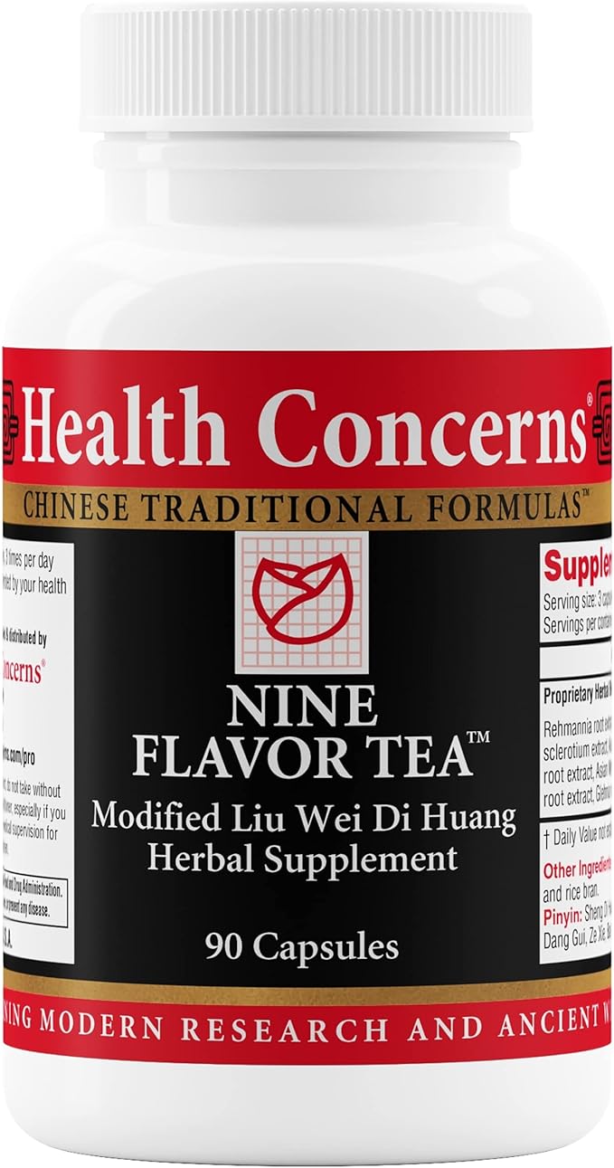 Health Concerns Nine Flavor Tea – Immune Support, Kidney Support & Lymphatic Health – Chinese Herbal Supplement for Oral Health, Night Sweats, Blurred Vision – 90 Capsules