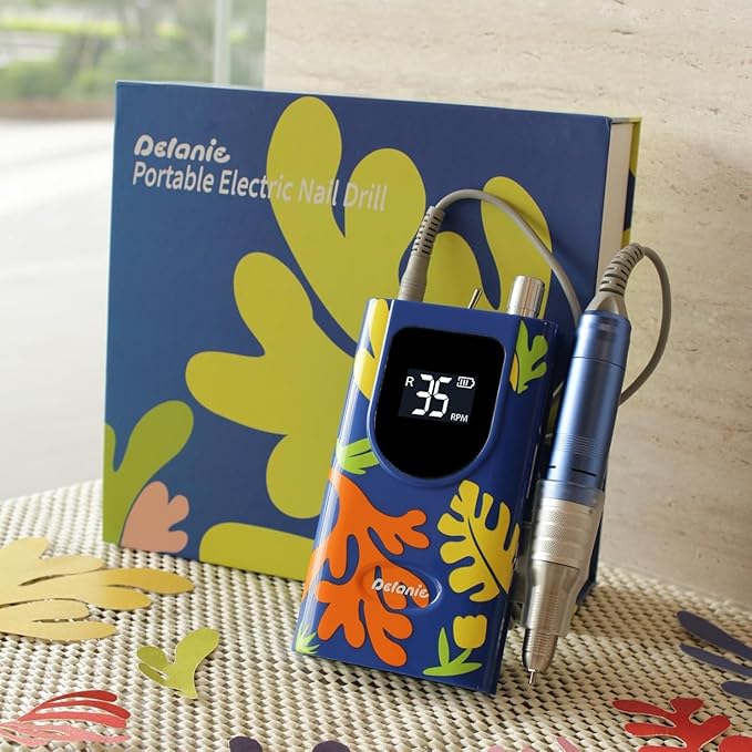 Delanie Professional Nail Drill High Torque 35000 RPM Rechargeable Portable Electric Nail File Filer for Acrylic Gel with Cuticle Bits, Salon Manicure Tool, Matisse Blue