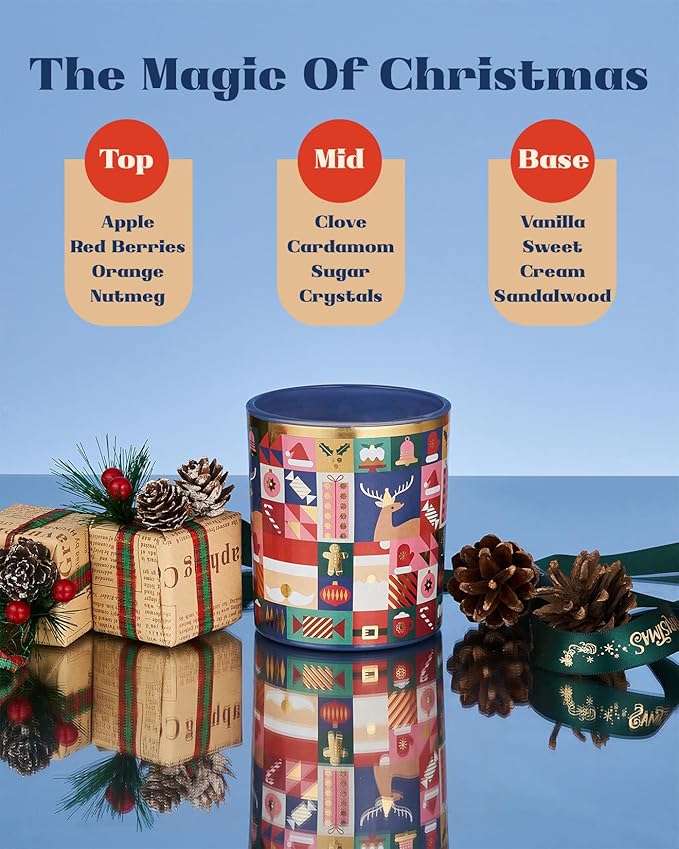 M&SENSE Magic Christmas Soy Candle for Home, Soy Wax 9.9oz 55 Hours Clean Non Toxic Slow Burn, Relaxing Cozy Winter Candles for Stress Relief, Christmas Scented Gift for Holiday Celebration