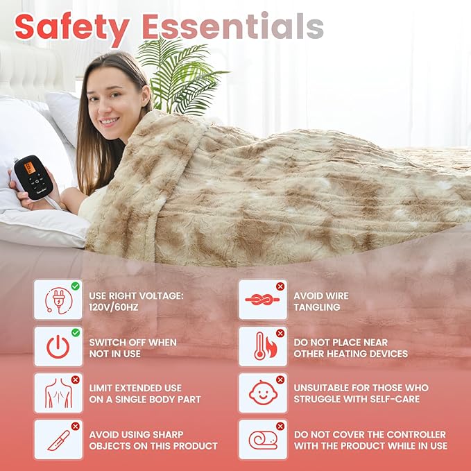 Sunable Heated Electric Blanket - Machine Washable Blanket with Time Settings 10 Heat Settings King Size 100×90 inches Burgundy - Velvet