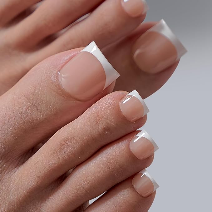 BTArtboxnails XCOATTIPS Toe Nail Tips - Lamp-Curable Real Square Nude Press On Toenails for Women, 150 Soak Off French Tip Toe Nail Extensions in 15 Sizes, Builder Gel & Top Coat Required