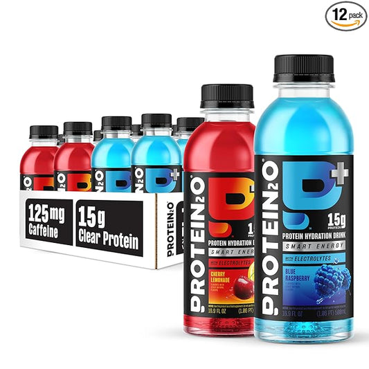 Protein2o 15g Whey Protein Isolate Hydration Drink Plus Energy & Focus, 350mg of Electrolytes, Vitamins B5 & B6, Sugar Free, Energy Variety Pack, 16.9 oz Bottle (Pack of 12)