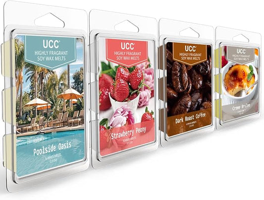 UCC Wax Melts with Strong Fragrance, Long Lasting Premium Plant Based Natural Soy Scented Melts Cubes, Wax Melts Tarts, Colored Wax Melt - 4 Pack