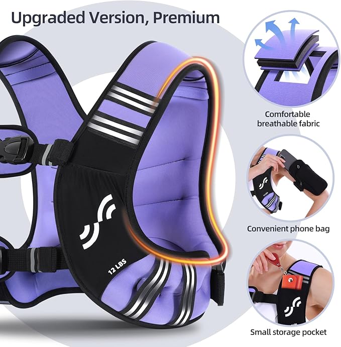 Sportneer Weighted Vest Woman: 8lb/12lb/15lb/20lb/25lb Weight Vest with Detachable Phone Bag, Adjustable Women Weighted Vest Rucking Vest for Walking Strength Training Muscle Building Weight Loss