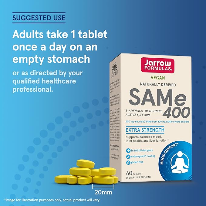Jarrow Formulas Same 400 mg - 60 Tablets - Highest Concentration of Active S,S Form - Supports Joint Health, Liver Function, Brain Metabolism, Mood & Antioxidant Defense - 60 Servings