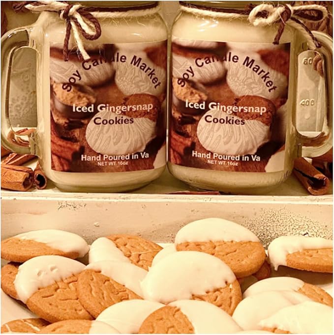 Soy Scented Candles | Handmade & Highly Aromatic Candles Burns Upto 85 Hours in Glass Jar - Perfect for Home Decor, Wedding, Birthday, Dinner (Iced Gingersnap Cookies, 12 oz)