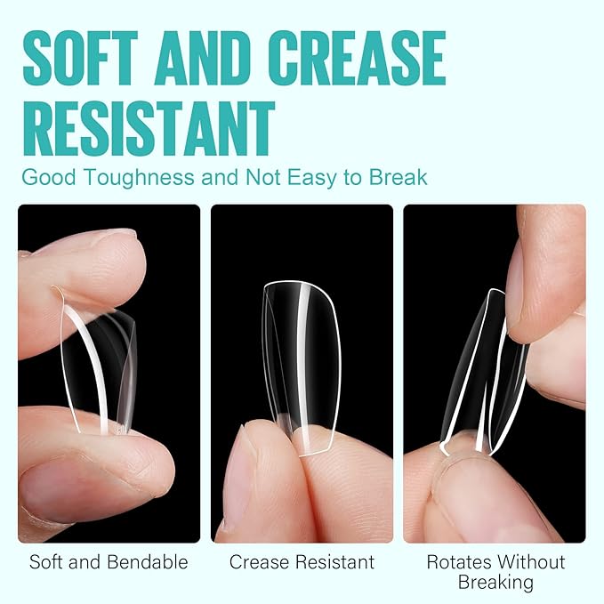 TOMICCA Coffin Acrylic Nails - Clear Short Coffin Nails, 216Pcs Fake False Nails for Nail Extension, Gel Press on Nails for Beginners and Professional