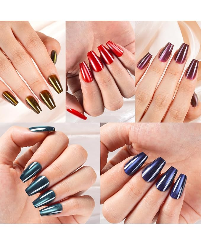 Misssix Cat Eye Press On Nails, 150Pcs XS Short Square Cat Eye Nail Tips, Glossy Glitter Soft Gel Stick On Nails, Reusable Fake Nails for Nail Art DIY 15 Sizes