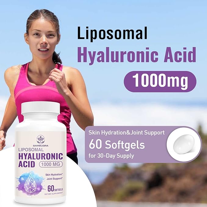 Liposomal Hyaluronic Acid 1000mg, High BioavailabilityHyaluronic Acid Capsules, Dietary Supplement Support Skin and Bones, 120 Capsules (Pack of 2)