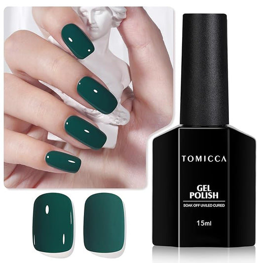 TOMICCA Green Gel Nail Polish, Forest Green Color Gel Polish, Soak Off UV LED Cure Nail Polish, Nail Art Manicure Salon DIY at Home Present for Women