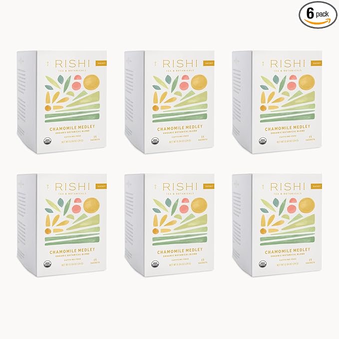 Rishi Tea Chamomile Medley Herbal Tea - Organic, Caffeine Free Sachet Tea Bags, Sleep Friendly Calming Chamomile Flowers with Lemon Verbena & Mint - 15 Count (Pack of 6)