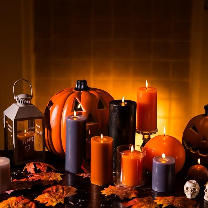 MOZEAL 3" x 6" Hand-Poured Unscented Candle, Dripless Pillar Candle Set of 3, Long Lasting Burning, Approx 120 Hours Burn Time, Rustic Country Style, for Autumn Gatherings, Fall Decor, Burnt Orange