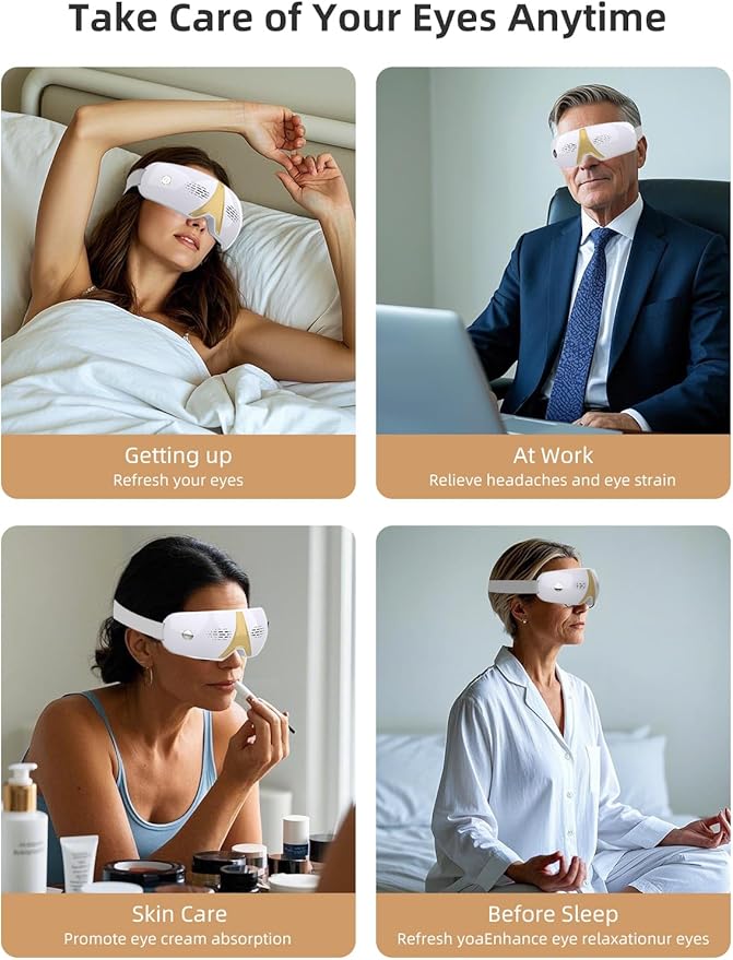 Eye Massager with Heat & Vibration, Upgraded Heated Eye Massager with Acupressure, Music, Voice Prompts, Vision Window, Smart Eye Care Birthday Gifts for Mom Dad Friend Women Men