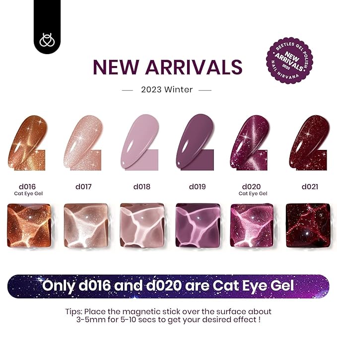 Beetles Cat Eye Gel Nail Polish Set, 6 Colors Brown Purple Glitter Nude Sparkle Stunning Champagne Burgundy Gold lavender Magnetic Effect Nail U v Gel Polish Art Design Gifts for Women