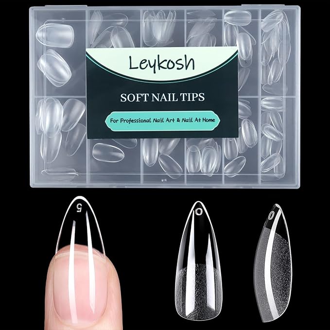 Long Stiletto Nail Tips, 216pcs Acrylic Fake Nails Gel Nail Tips Soft, Full Cover Pre-Shaped Matte Clear Press on Nails for Extension, Diy at Home Manicure 12 Sizes