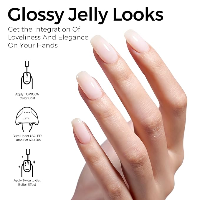 TOMICCA Milky White Gel Nail Polish, Nude Translucent Jelly Natural Color Soak Off UV for French Manicure