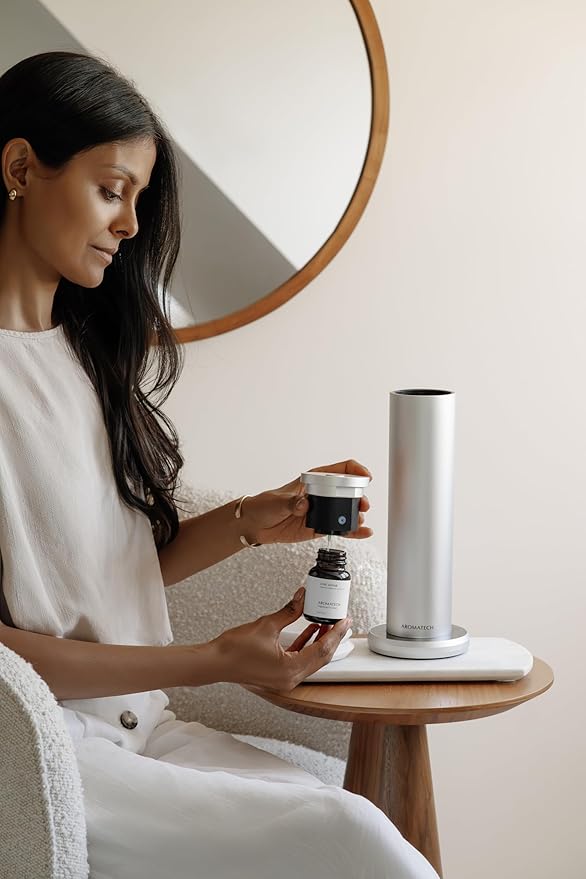 AromaTech New AroMini BT Plus Scent Diffuser w/Bluetooth – Cold-Air Diffusion Scent Machine for Home, Office, Hotel, Spa – Nebulizing Diffusion System for Essential Oil Blends (Gold)