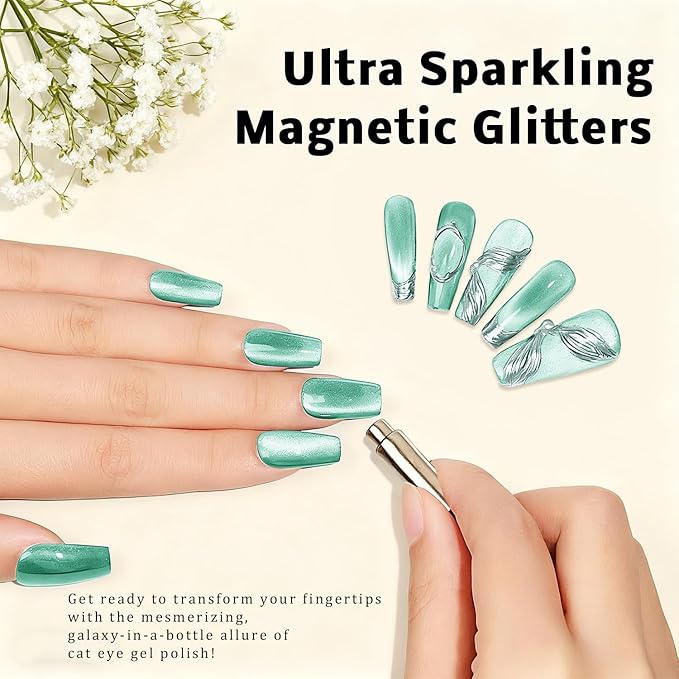 Gel Nail Polish Set, Cat Eye Gel Polish Kit, Holographic Reflective Magnetic Shimmer Glitter Red Green Blue Nail Art, Manicure Salon DIY Gifts, Soak Off, UV/LED Cured (9 Colors E)