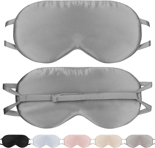 Adjustable Silk Eye Mask for Side Sleep/Travel/Plane Large Mulberry Silk Night Mask for Sleeping for Men/Women/Adults/Teens/Big Head,Silver Gray