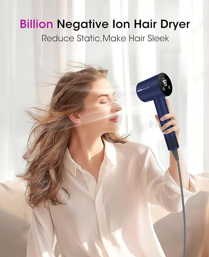 Hair Dryer,110000 RPM High-Speed Brushless Motor for Fast Drying with HD Digital Display Low Noise Compact Hair Blow Dryer for Curly Hair for Home Travel Salon #201Purple Blue