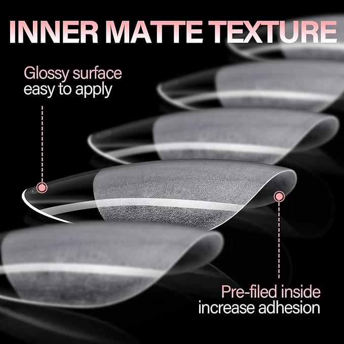 AILLSA Short Oval Nail Tips Full Cover Clear Gelly Nails Tip Half Matte Acrylic Tips Pre-Filed Fake Press on Nail Tips for Extension Home DIY Salon Manicure 216PCS 12 Sizes