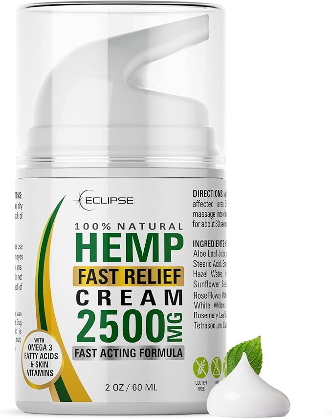 Hemp Cream by Eclipse - Non-Greasy, Targeted Long-Lasting Relief - Natural Hemp Extract Cream - Made in USA - 2 Pack